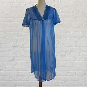 Vintage 1960s/1970s Blue Sheer Nylon Peignoir Robe – M/L